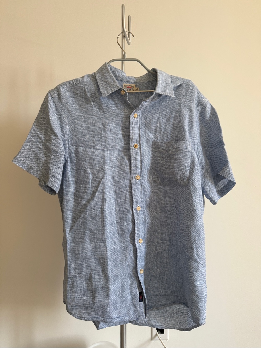 Faherty Light Blue Button Up Short-Sleeve Linen Shirt